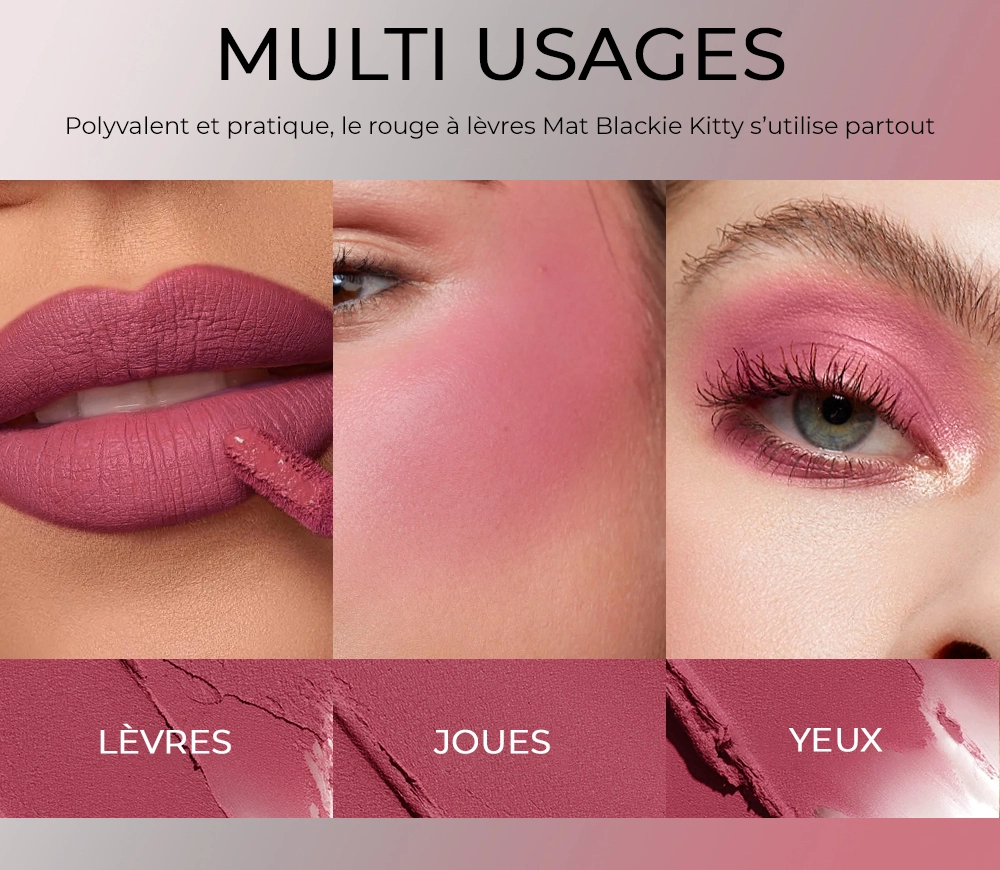 Un rouge à lèvres 3-en-1 : lèvres, joues et yeux